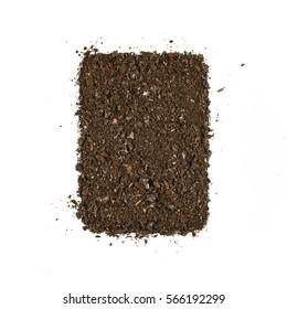 Fertile Soil Texture Background Seen From Above, Top View. Gardening Or Planting Concept. Isolated On White