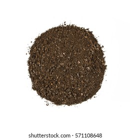 Fertile Soil Texture Background Seen From Above, Top View. Gardening Or Planting Concept. Isolated On White