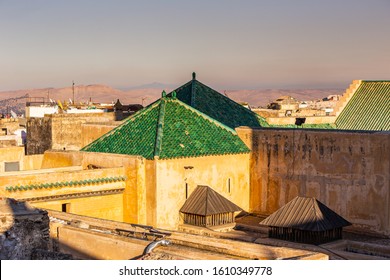 Fes, Morocco - March 2016 : Al-Karaouine University Green Roof In The Medina Of Fes El Bali