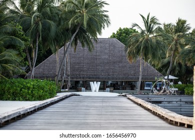 Fesdhoo, Maldives - February 8 2020: The W Hotels Logo At The Pier Of W Maldives Resort Hotel
