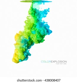 Festival of colors. Acrylic Ink in water isolated on white background with copy space for text. Rainbow of color. Paint texture.