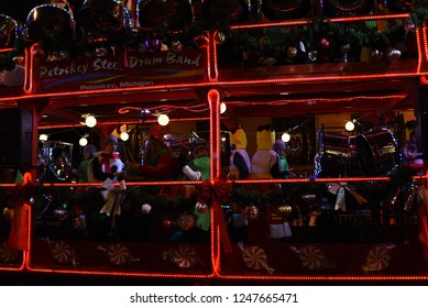 Festival Of Lights Parade, Petoskey Steel Drum Band Bus On Michigan Avenue, Chicago, IL November 18th, 2017