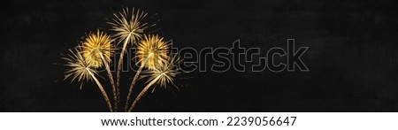 Festival Party New Year's Eve Sylvester or other celebration holiday background greeting card banner long  - Golden beautiful firework fireworks pyrotechnics on dark night sky	
