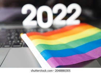 Festival People Celebrate Meting  LGBTQ+ Gay Pride Month Event Day Concept 2022. Colorful Rainbow Gender Symbol Heart Sex Love Flag Background United Kingdom. Lesbian, Bisexual, Asexual, Intersex.