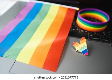 Festival People Celebrate Meting  LGBTQ+ Gay Pride Month Event Day Concept 2022. Colorful Rainbow Gender Symbol Heart Sex Love Flag Background United Kingdom. Lesbian, Bisexual, Asexual, Intersex.