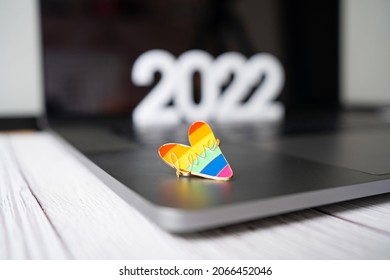 Festival People Celebrate Meting  LGBTQ+ Gay Pride Month Event Day Concept 2022. Colorful Rainbow Gender Symbol Heart Sex Love Flag Background United Kingdom. Lesbian, Bisexual, Asexual, Intersex.