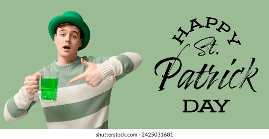 Festive banner for Happy St. Patrick's Day with young man holding mug of beer - Powered by Shutterstock