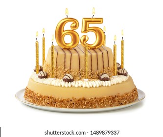 Festive cake with golden candles - Number 65