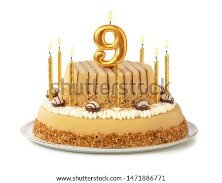 Festive cake with golden candles - Number 9