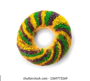 Festive cake for Mardi Gras (Fat Tuesday) holiday on white background