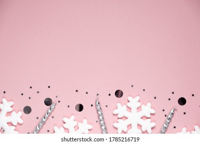 Festive Christmas Concept Copyspace Top Horizontal View. Sticky Tape, Christmas Balls, Silverribbon