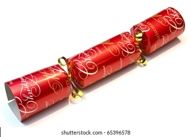 Festive Christmas Cracker Over A White Background