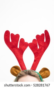 Festive Christmas Reindeer Antler Headband On A Female Head