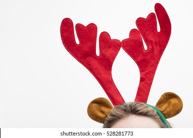 Festive Christmas Reindeer Antler Headband On A Female Head