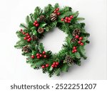 Festive Christmas wreath isolated on white background