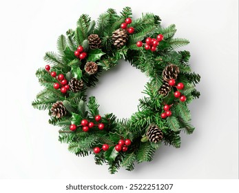 Festive Christmas wreath isolated on white background - Powered by Shutterstock