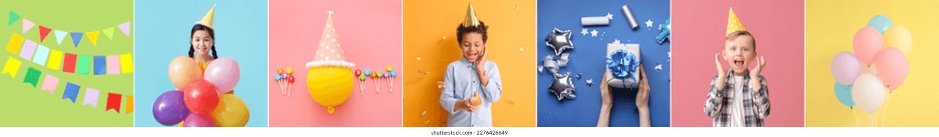 Festive collage for Birthday party on color background - Powered by Shutterstock