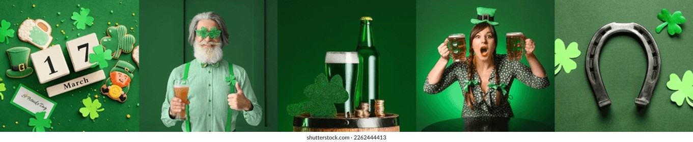 Festive collage for St. Patrick's Day celebration on green background - Powered by Shutterstock