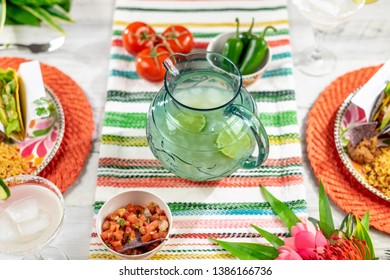 Festive Colorful Tabletop With Tacos And Margaritas To Celebrate Cinco De Mayo