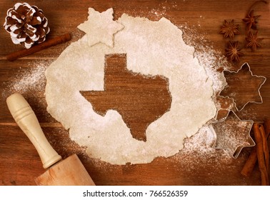 Festive cookie dough with the shape of Texas cut out (series)