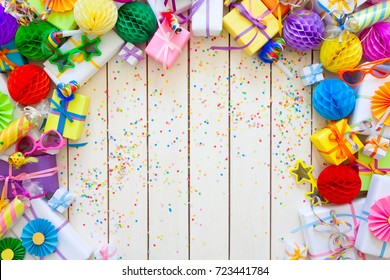 Festive decor for a birthday, party or a new year. Bright decorations of all colors of the rainbow. - Shutterstock ID 723441784