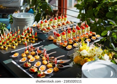 festive delicious buffet, snacks, catering, a wide variety of food - Shutterstock ID 2181020111