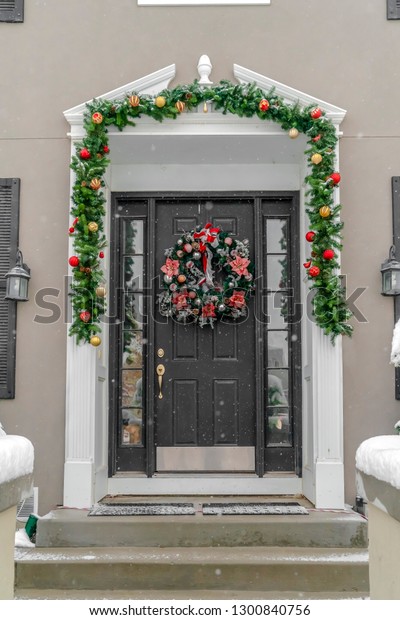 Festive Doorway Decorated Garland Wreath Stock Photo Edit Now