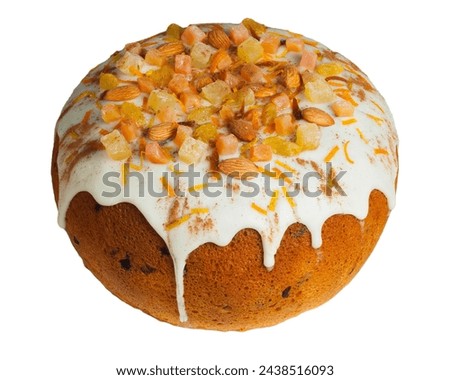 Festive Easter loaf, nutty and fruity, with a sweet sugar icing.