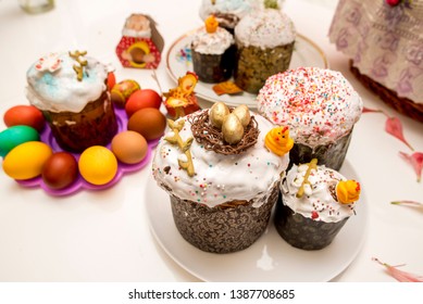 festive easter table with easter cake