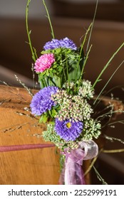 festive flower arrangement with colorful flowers and bow - bouquet - Shutterstock ID 2252999191