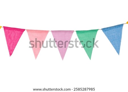 Festive garland of triangular multicolored flags isolated on a white background