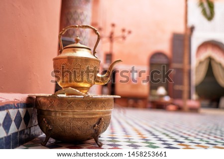 Festive moroccan tea table setting. Oriental hospitality.