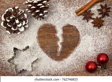 Festive Motif Of Flour In The Shape Of A Broken Heart (series)