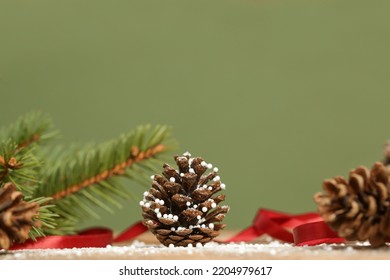 Festive Natural, Zero Waste, Plastic Free, Christmas Decoration. DIY Winter Holidays Home Decor Made Of Fir Branches, Pine Cones And Red Berries.	