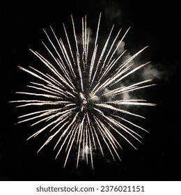 Festive real firework on black background for overlay blending mode of yours design project. - Shutterstock ID 2376021151
