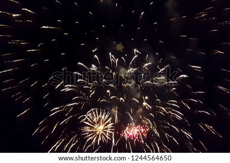 Festive salute in the night sky. Explosions of fireworks.