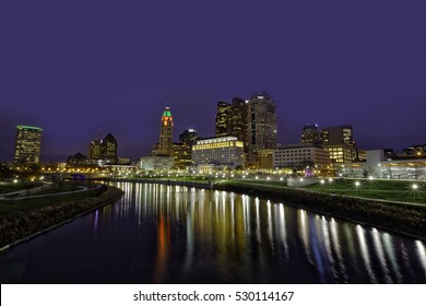 The Festive Skyline Of Columbus, Ohio During The Winter Holiday Season