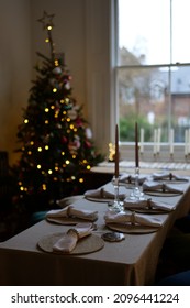 Festive Table Set For A Group Meal. Christmas Day Lunch