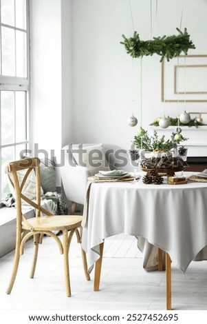 Similar – Image, Stock Photo Table setting with seasonal flowers on concrete background