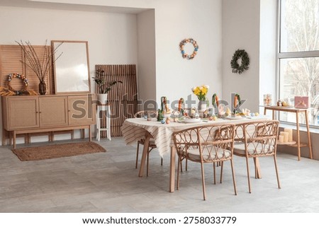 Festive table setting for Easter celebration in dining room