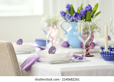 Festive Table Setting With Stylish Dinnerware For Easter Celebration