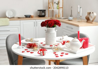 Festive Table Setting For Valentines Day Celebration At Home