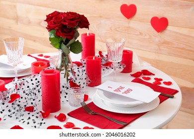 Festive Table Setting For Valentines Day Celebration At Home