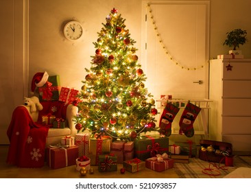 Festively Decorated Home Interior With Christmas Tree