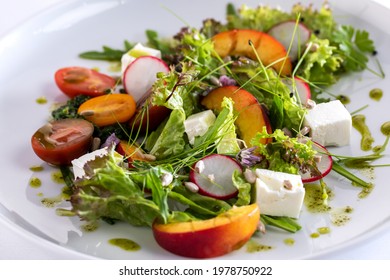 Feta Cheese And Nectarine Salad With Garlic Dressing