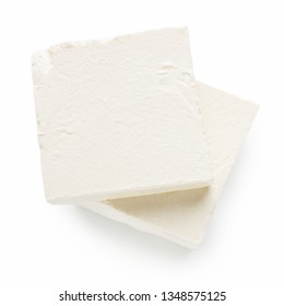 Feta Cheese Pieces On White Background, Top View