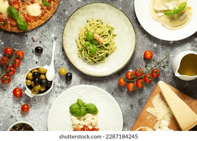 Fettuccine pasta Italian cuisine. Italian cuisine dishes. italian table - Powered by Shutterstock