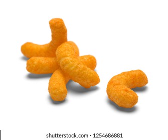 A Few Cheese Puffs Isolated On A White Background.