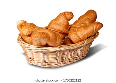 A Few Croissants In A Wicker Basket