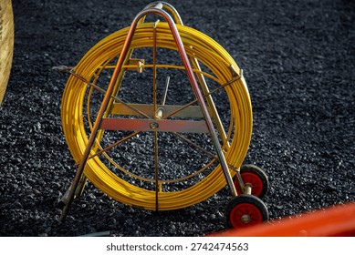 fiber installation coiled yellow cable